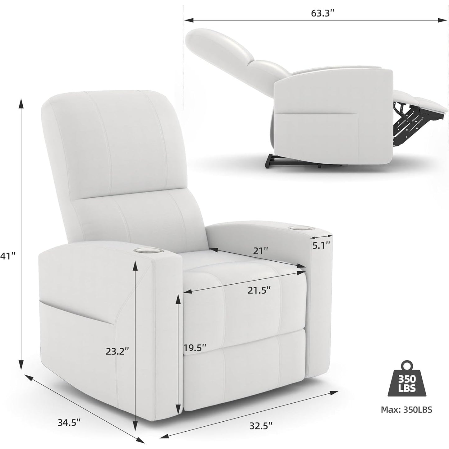 YODOLLA Recliner Sofa Chair, Faux Leather White
