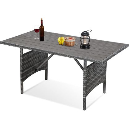 YODOLLA 54” Metal Frame Wicker Outdoor Dining Table, Gray