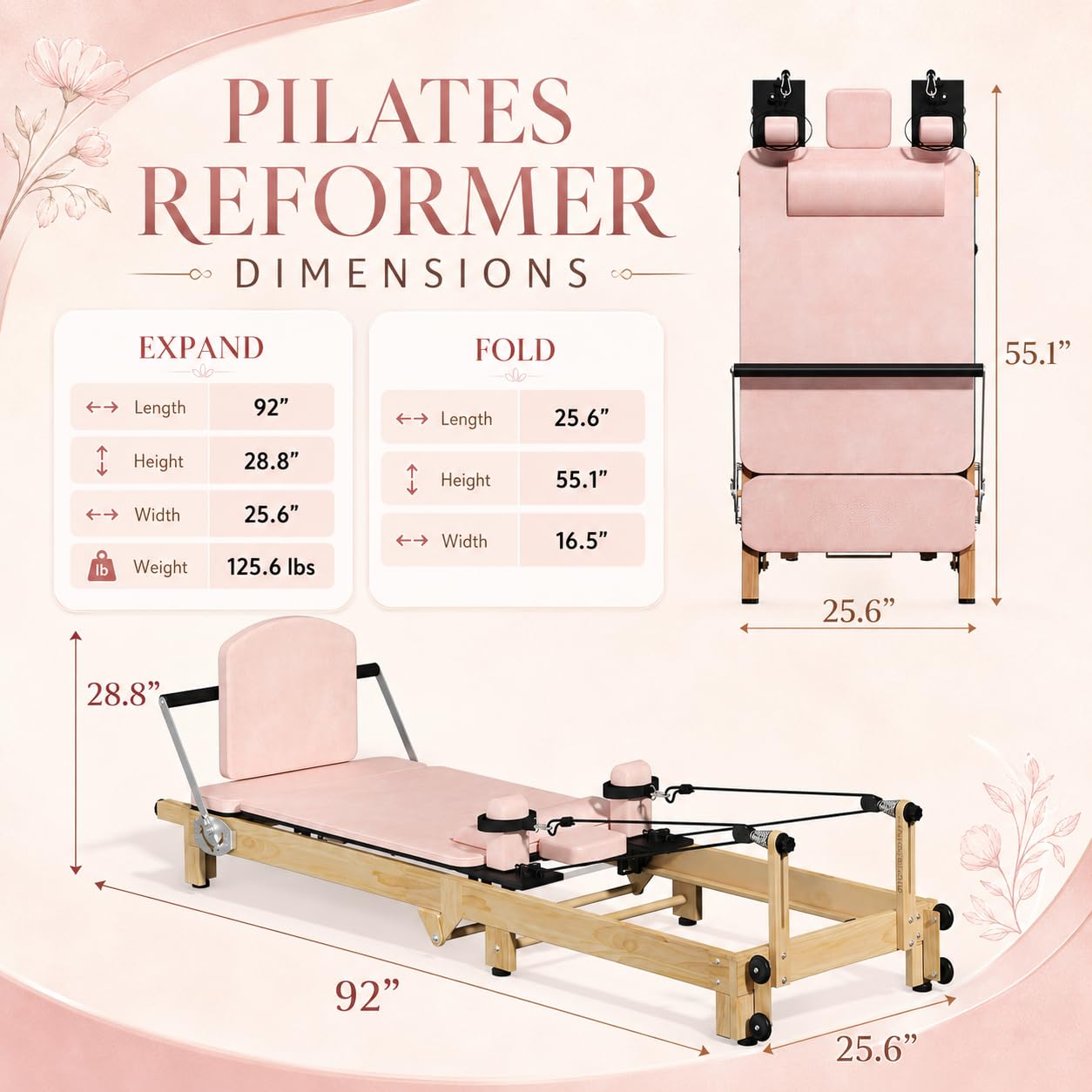YODOLLA 92" Pilates Reformer Foldable Wooden-Look Pilates Machines for Gym