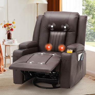 YODOLLA Recliner Chair with Heat&Massage, PU Leather Brown