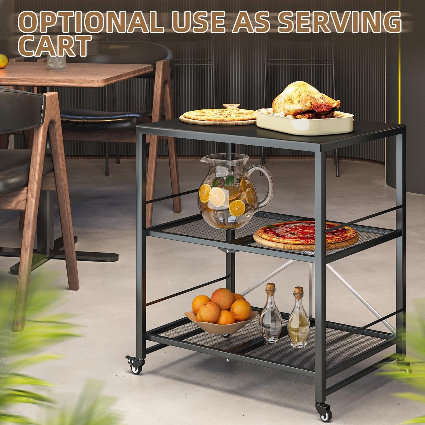 YODOLLA Stainless Pizza Oven Table with 2 Lock Casters, Black