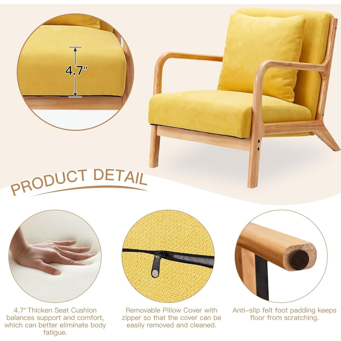 YODOLLA Accent Chair Reading Armchair, Linen Yellow