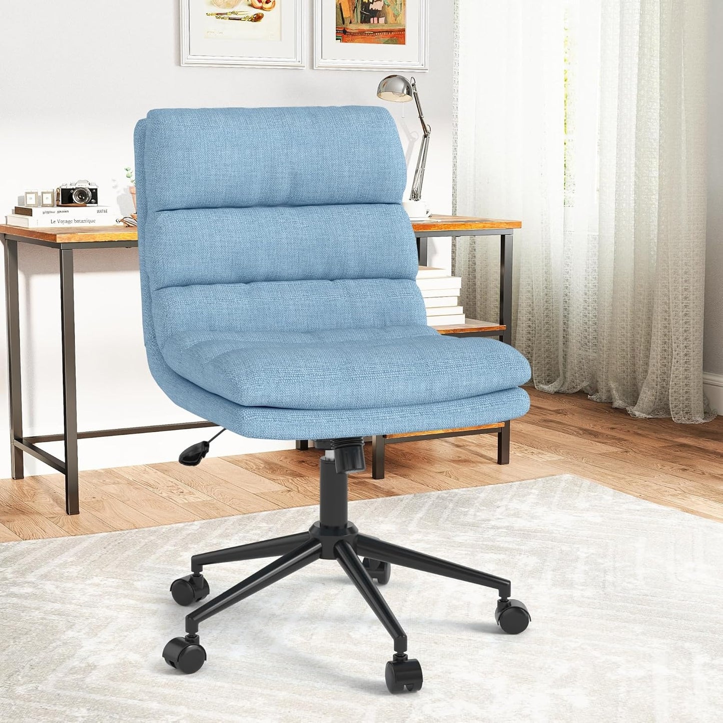 YODOLLA Office Chairs Swivel Desk Chair, Linen Fabric Blue