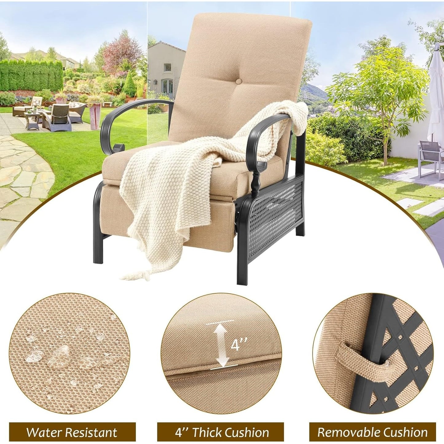 YODOLLA Outdoor Recliner Chairs Set of 2 with Side Table