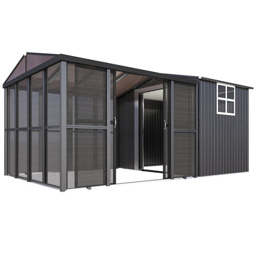 YODOLLA 10x10 Sunroom with 6x10 Shed with Window 2-in-1 Patio Shelter