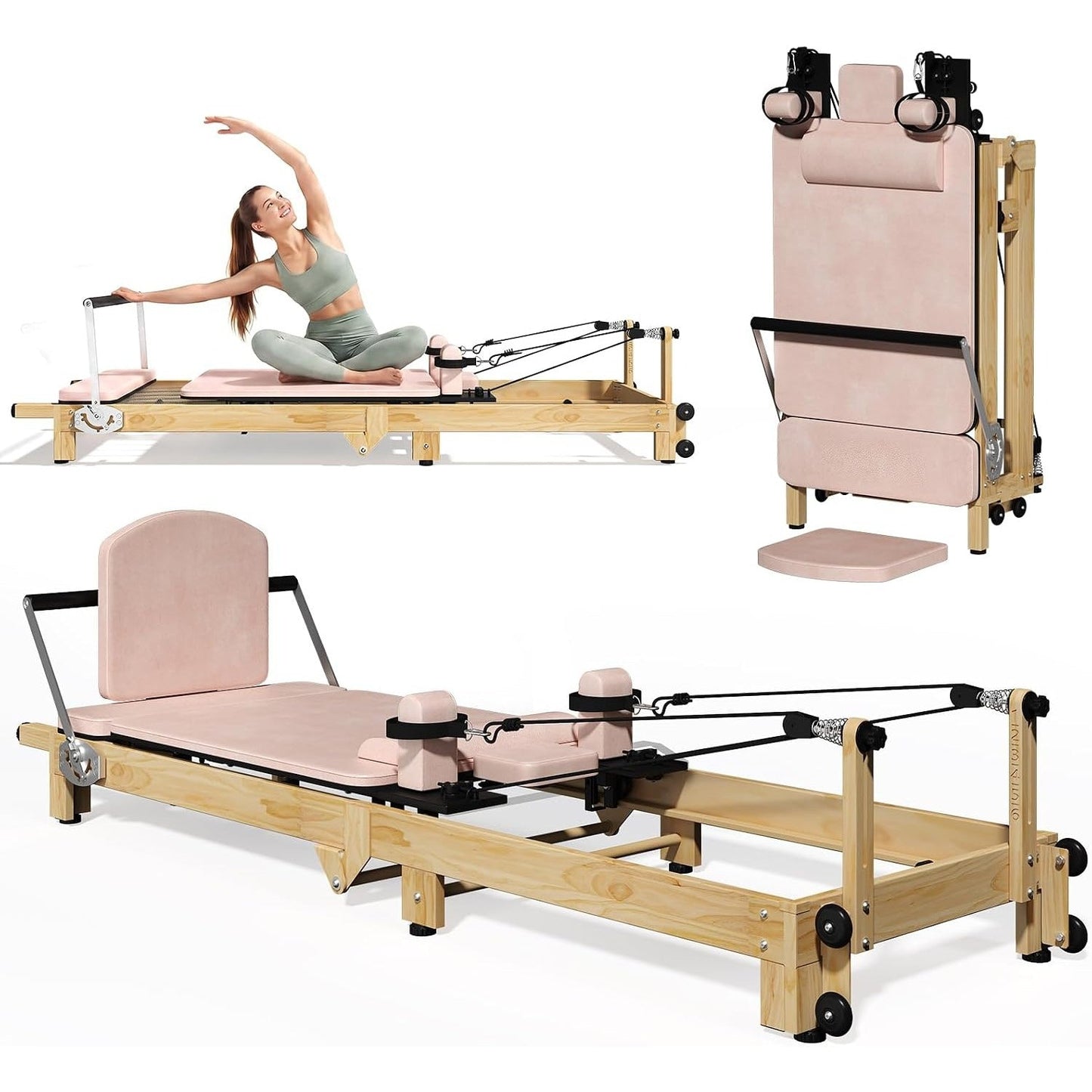 YODOLLA 92" Pilates Reformer Foldable Wooden-Look Pilates Machines for Gym