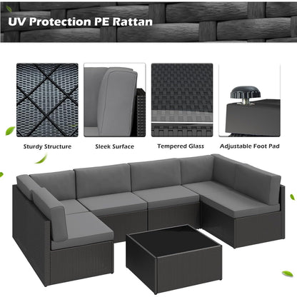 YODOLLA 7 Piece Outdoor Patio Furniture Set, Black & Gray