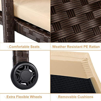 YODOLLA Outdoor Lounge Chairs, Brown Rattan with Beige Cushion