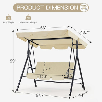 YODOLLA 3-Seat Outdoor Patio Swing with Canopy, Beige