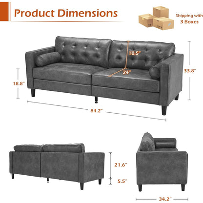 YODOLLA 84.2" 3-Seats Large Sofa Couch Couch, Faux Leather Gray