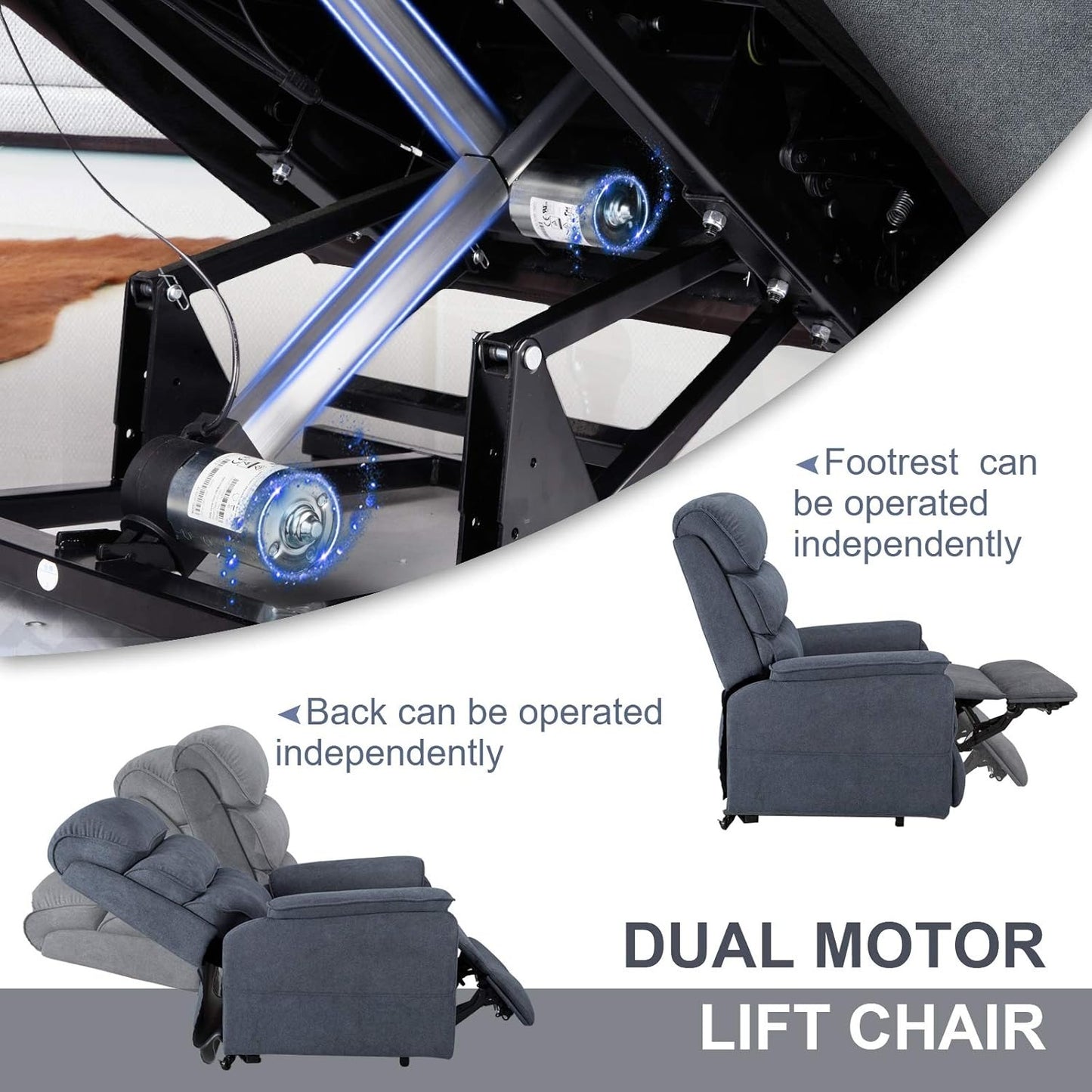 YODOLLA Electric Dual Motor Power Recliner Lift Chair for Elderly, Textile, Blue