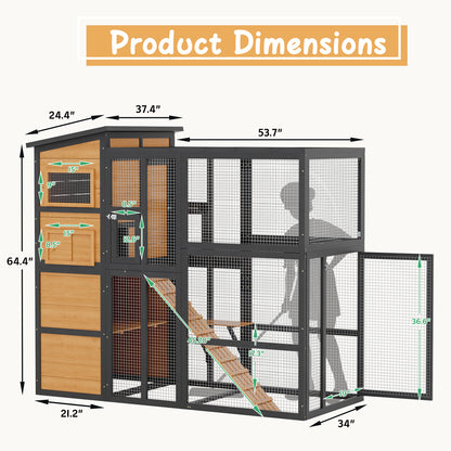 YODOLLA Large Spacious Cat Cage With Weatherproof Roof, Coffee