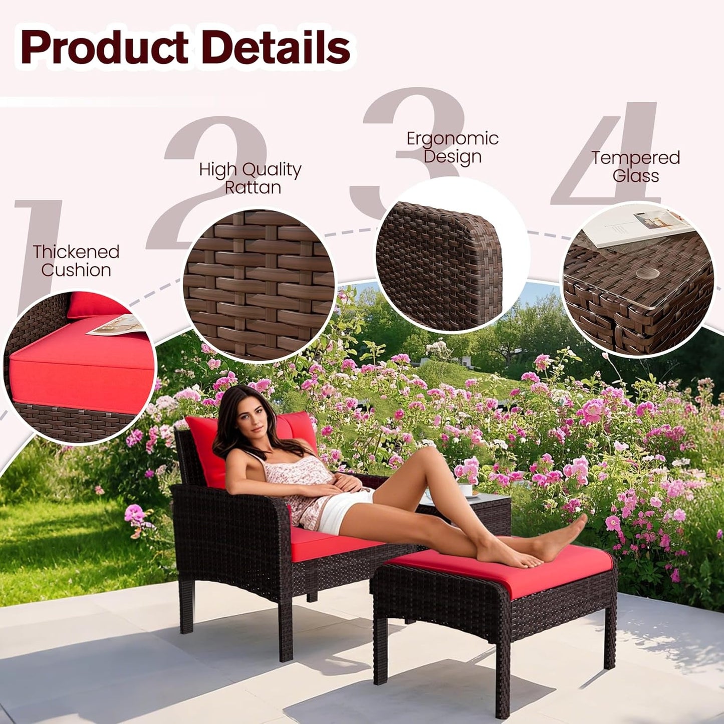 YODOLLA Outdoor 5 Pieces Patio Furniture Set, Red