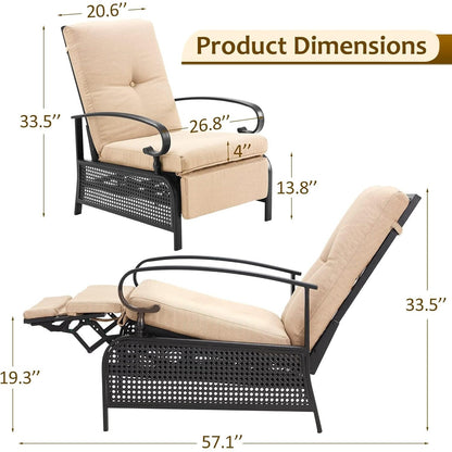 YODOLLA Outdoor Recliner Chairs Set of 2 with Side Table