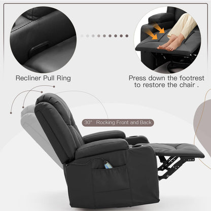 YODOLLA Recliner Chair with Heat&Massage, PU Leather Black