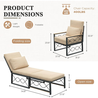 YODOLLA Outdoor Metal Chaise Lounge Chair Adjustable 5-Position Recliner