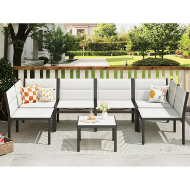 YODOLLA 7-Pc Sectional Patio Set Textilene Fabric, Off-White