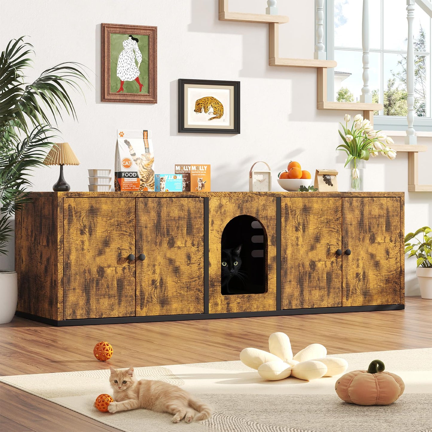 YODOLLA Cat Litter Box Enclosure with Double Room and Large Storage Space