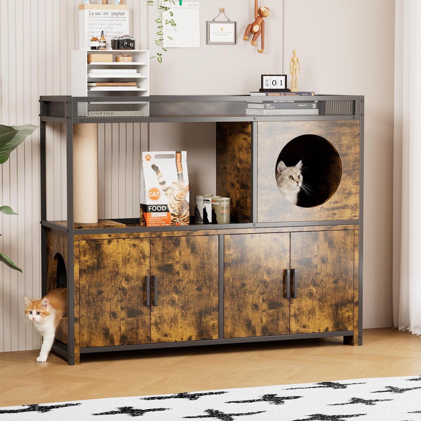 YODOLLA Cat Litter Box Enclosure with Scratching Post