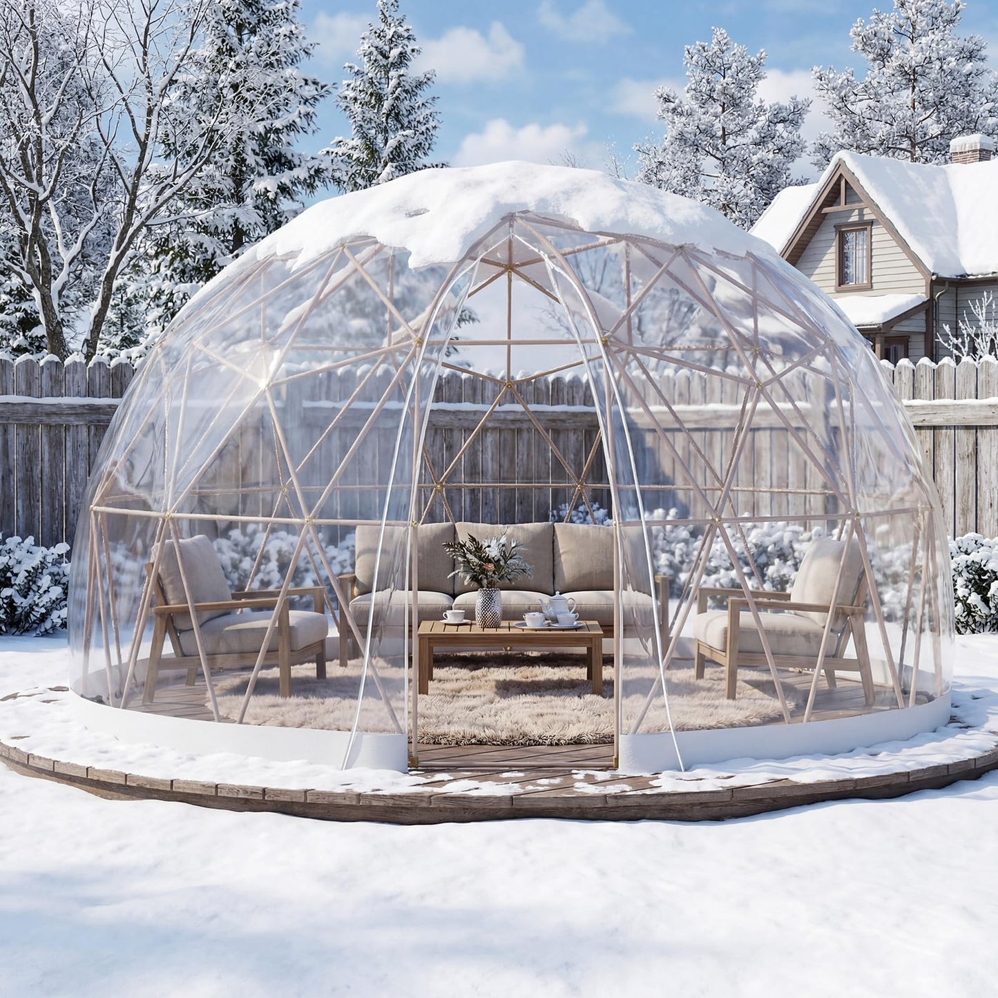 YODOLLA Igloo Tent Dome for Winter, Outdoor 12x12 Clear Bubble Tent for 4–7 People