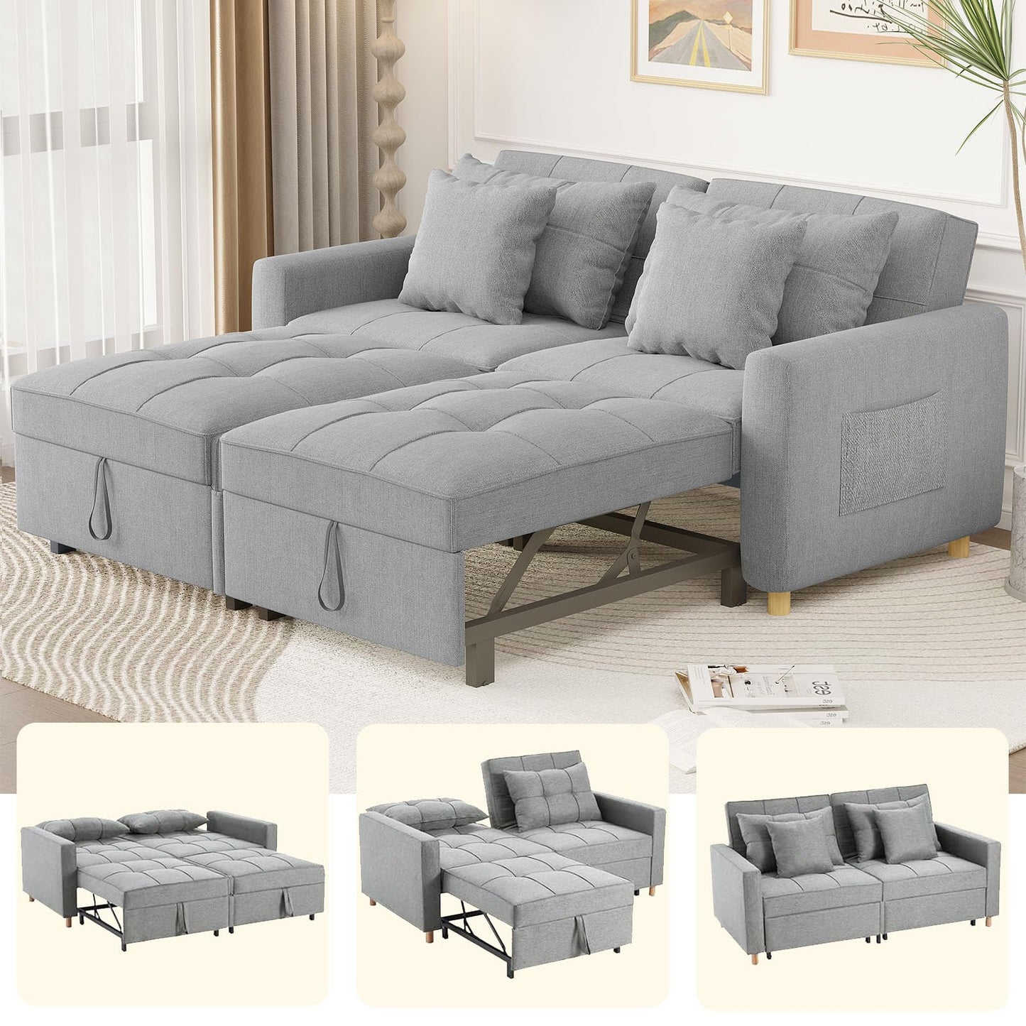 YODOLLA Comfortable 3-1 Convertible Sofa Bed, Gray