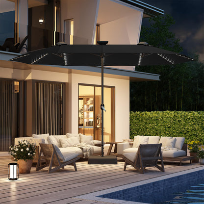 YODOLLA 15ft Double-Sided Patio Umbrella Outdoor Rectangle Umbrella with Base, Black