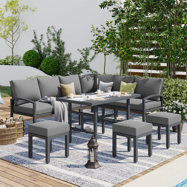 YODOLLA Outdoor Dining Sofa Set w/ Table, Grey