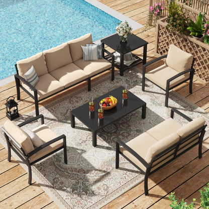 YODOLLA Metal Patio Furniture Set, 7 Seats Modern Outdoor Furniture