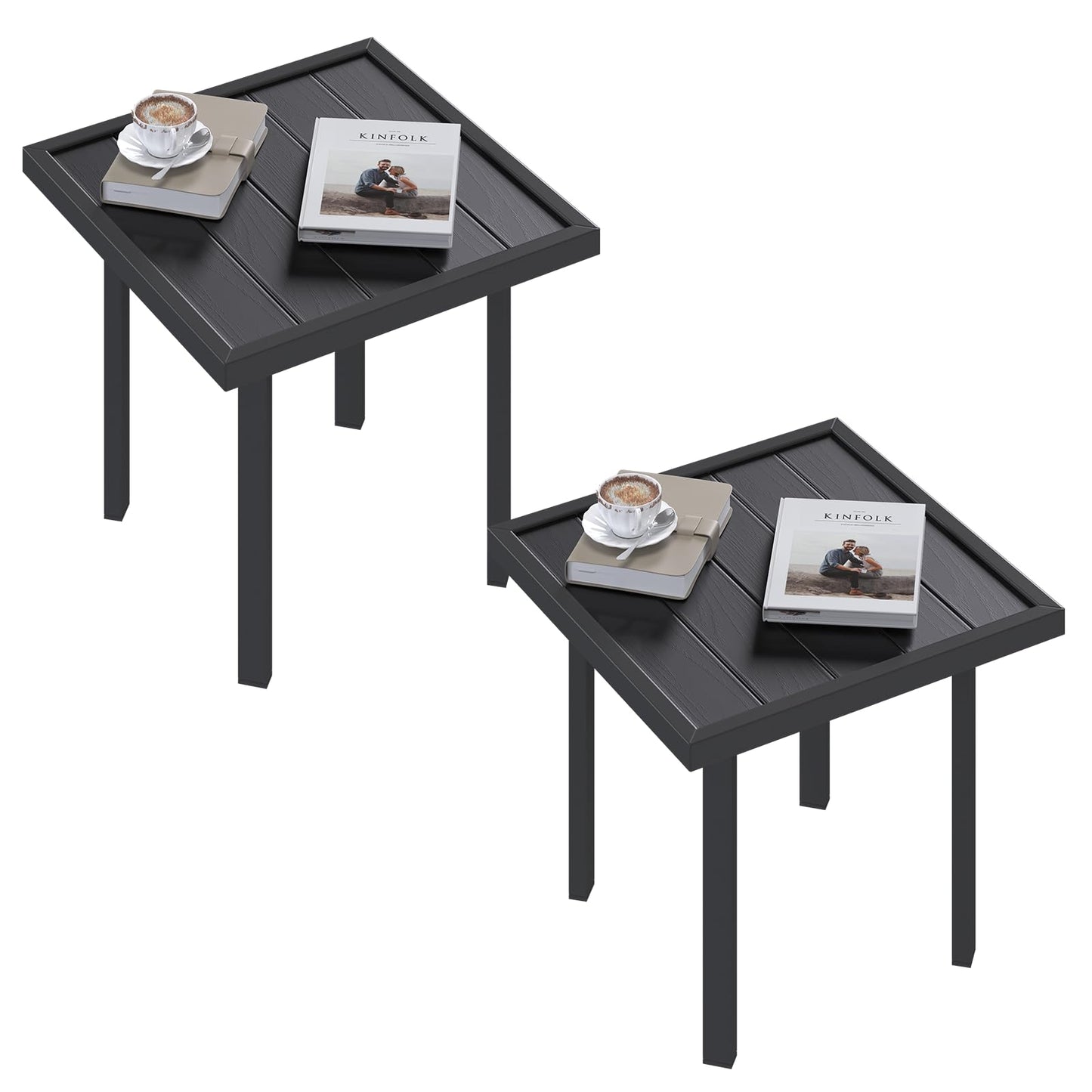 YODOLLA Square Outdoor Side Table Pool End Table, Metal  Easy Maintenance  (2pcs)