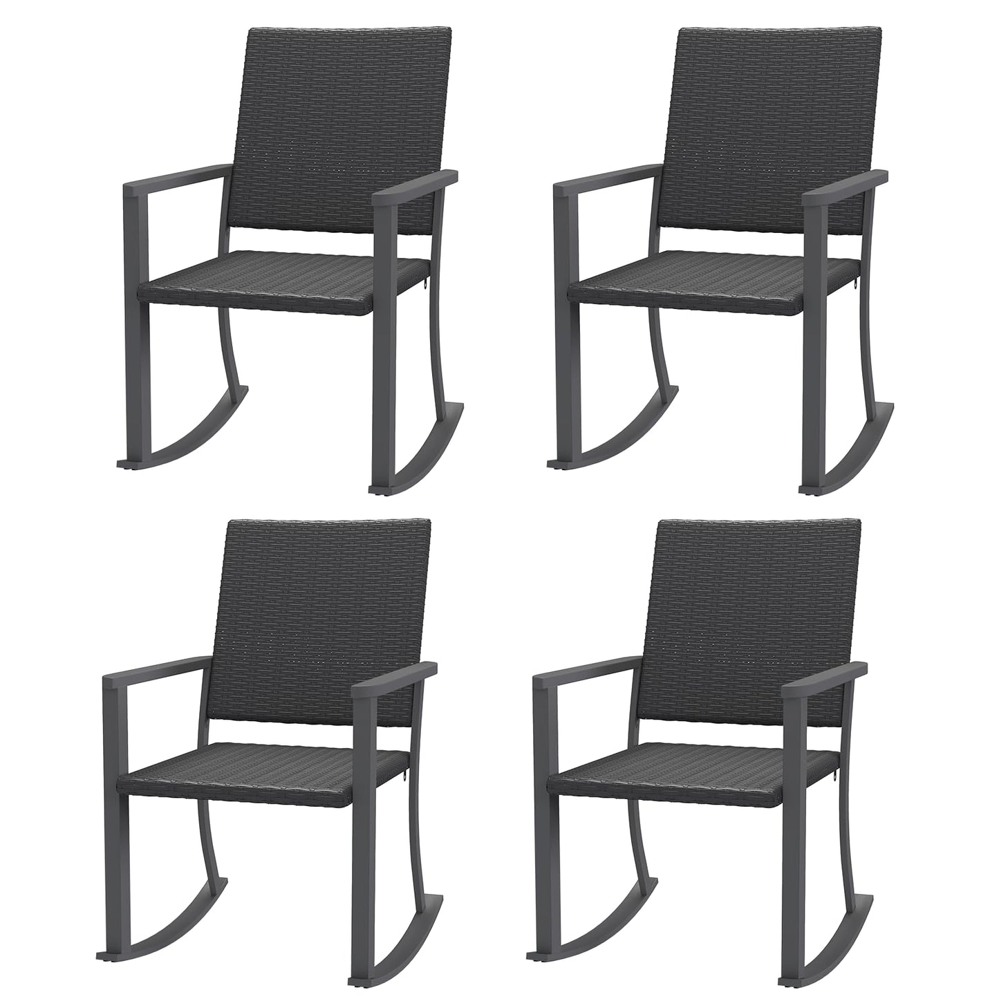 YODOLLA Outdoor Rattan Patio Chairs with Armrests and Metal Frame (4pcs)