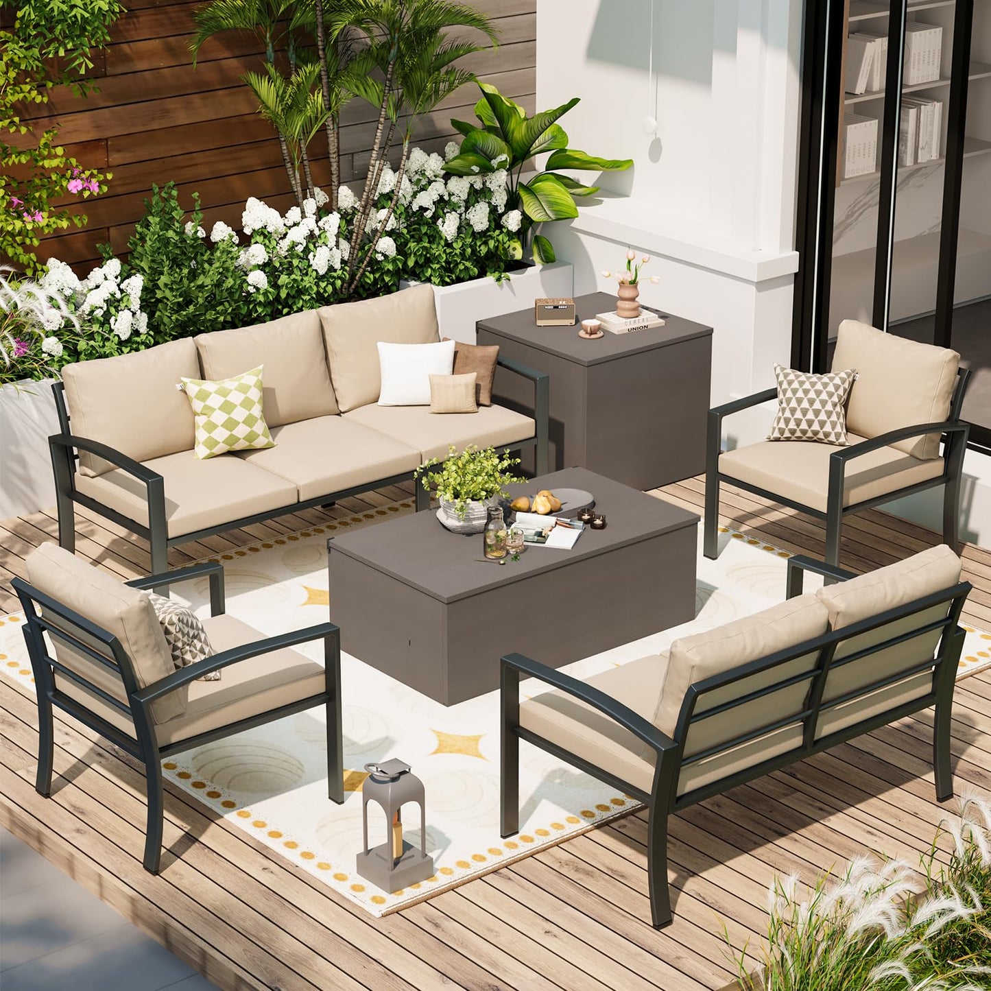 YODOLLA 6 Pieces Metal Patio Furniture Set, Beige