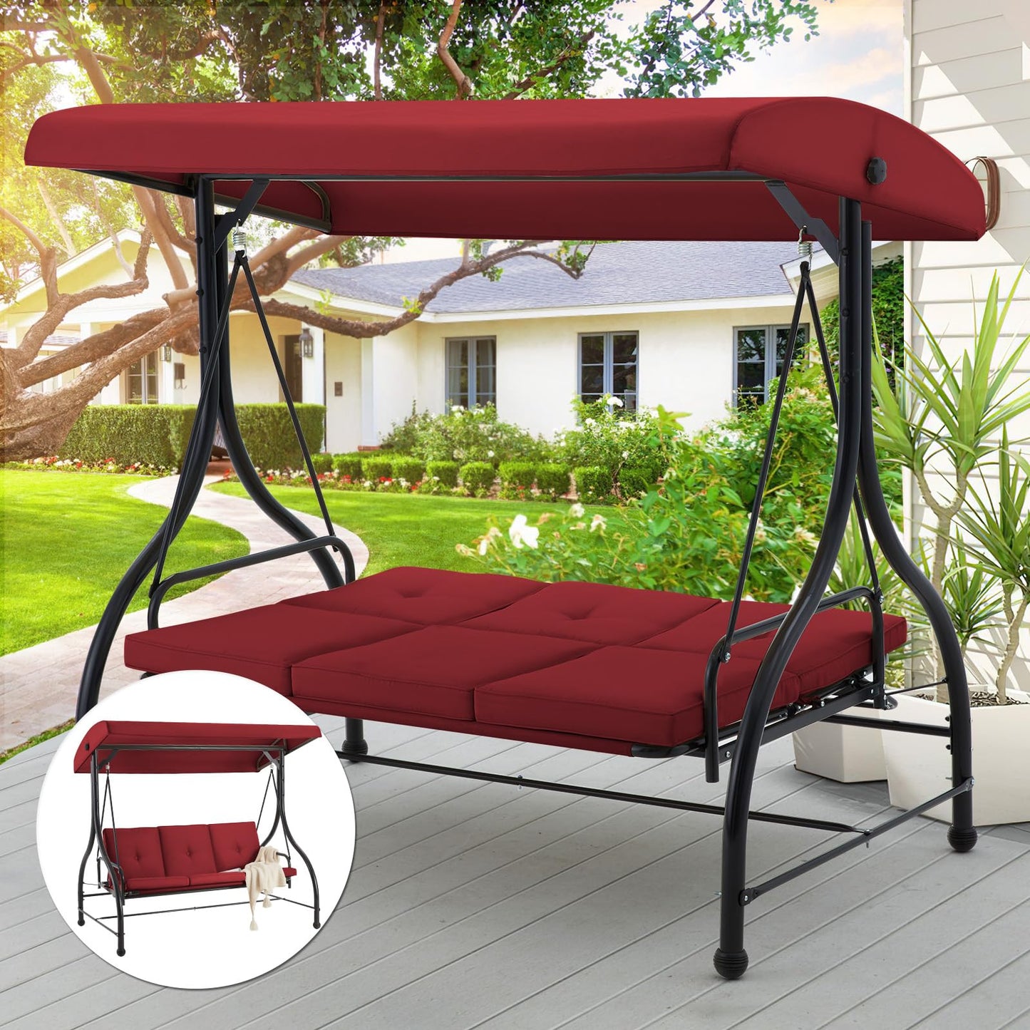 YODOLLA Outdoor Proch Swing Chair with Adjustable Backrest&Canopy