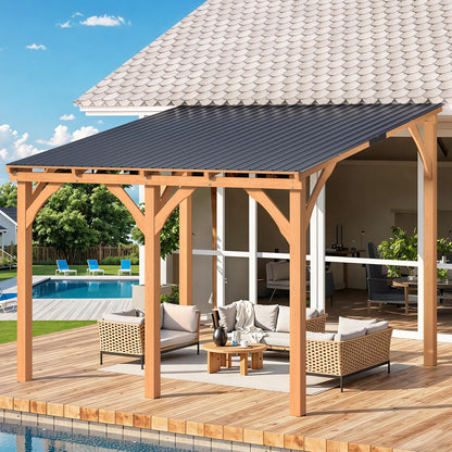 YODOLLA 10' x 10' Outdoor Wood Ceder Gazebo Lean to Hardtop Pergolas