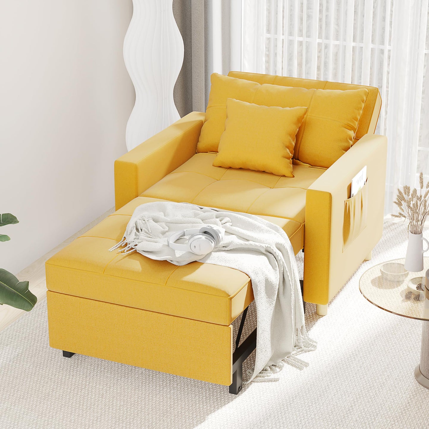 YODOLLA 36" Convertible Chair Bed, Yellow