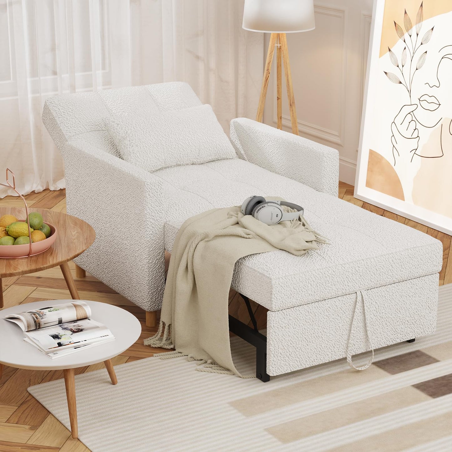 YODOLLA 3 in 1 Chair Bed Sleeper for Adults, Teddy White