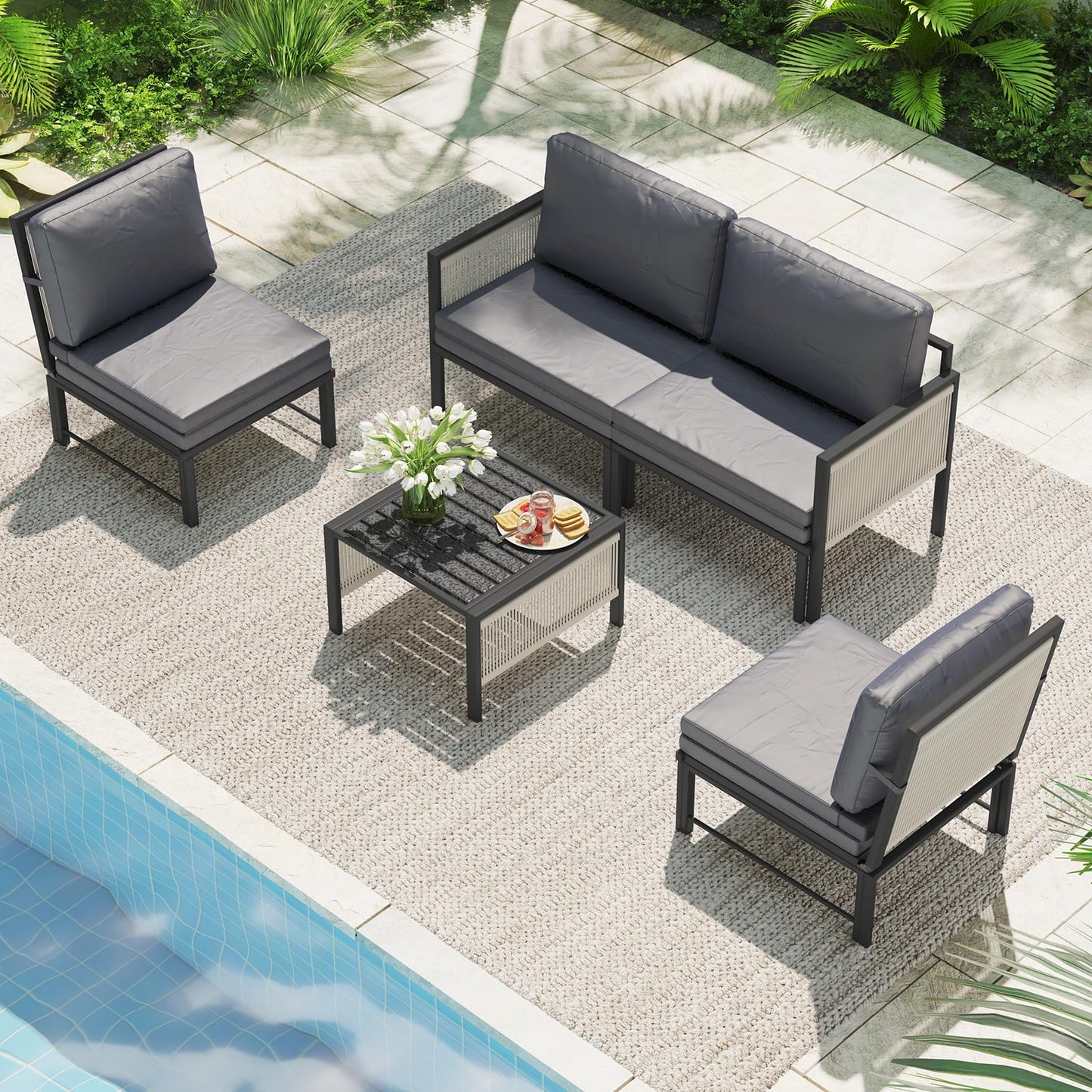 YODOLLA Aluminum Patio Furniture Set 5/4 Seats Outdoor Sectional Couch