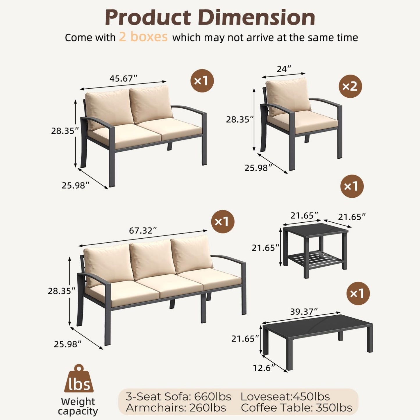 YODOLLA Metal Patio Furniture Set, 7 Seats Modern Outdoor Furniture