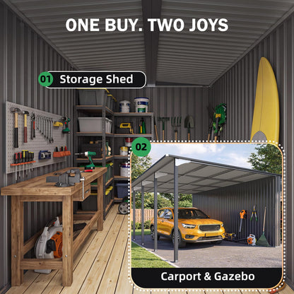 YODOLLA 12x16 Lean to Gazebo Metal Shed Combo, Hardtop Carport with Storage