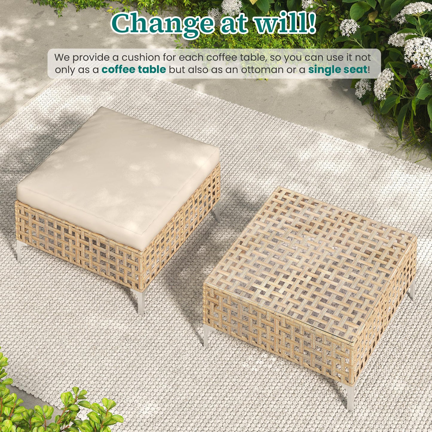 YODOLLA Outdoor Wicker Patio Furniture Sofa, Loveseat+Ottoman