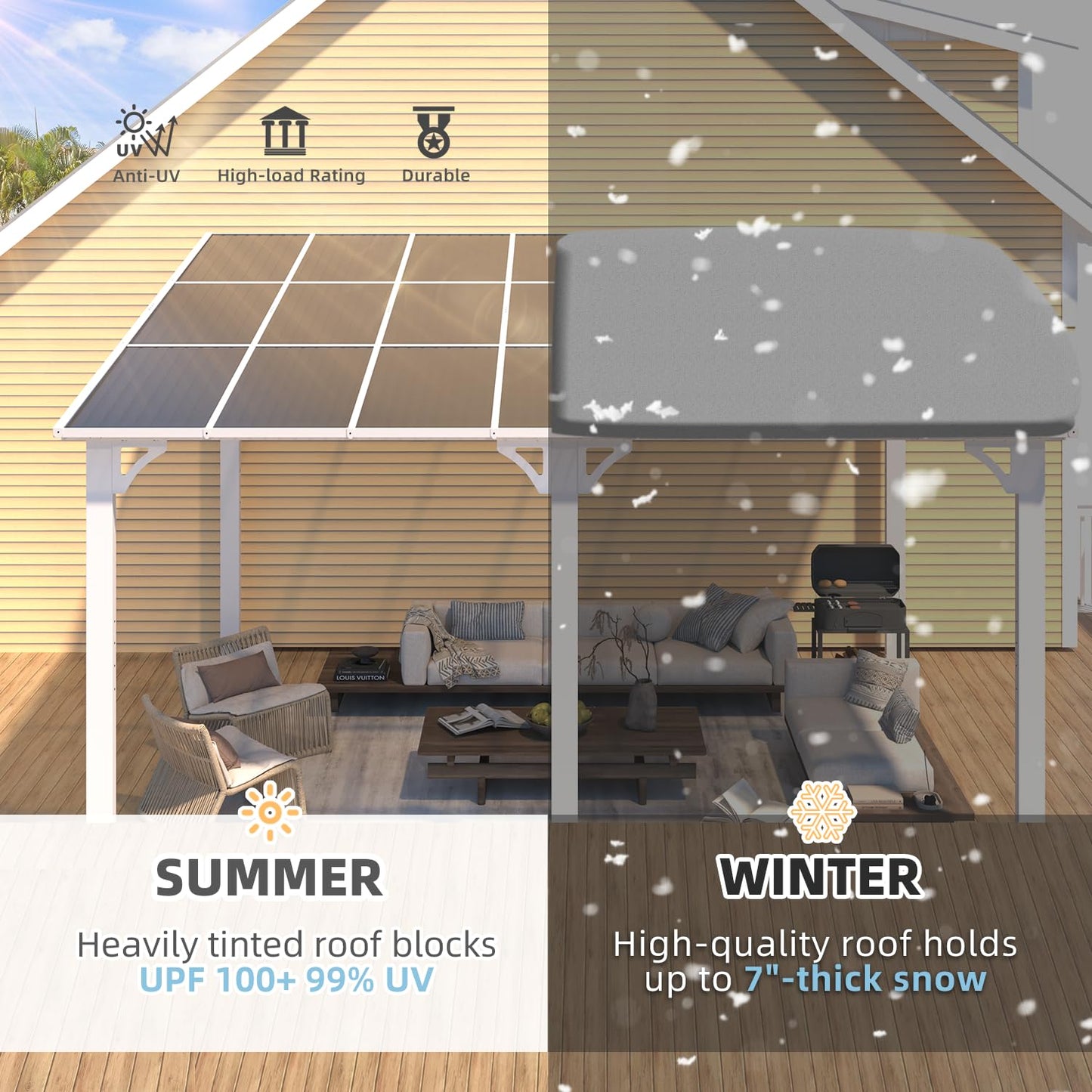 YODOLLA 14'x12' Wall Mounted Gazebos Pergola, White
