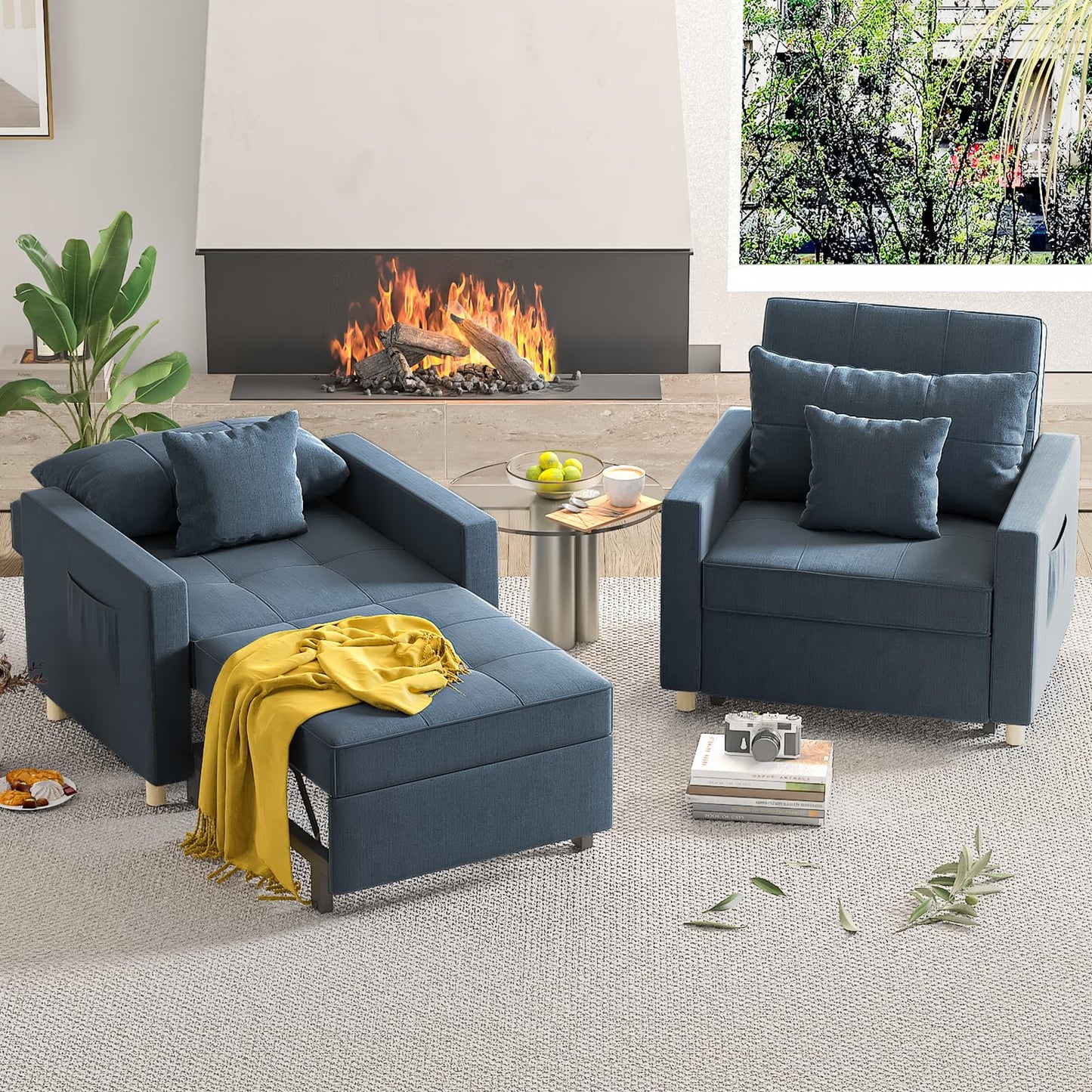 YODOLLA 36" Convertible Chair Bed, Blue