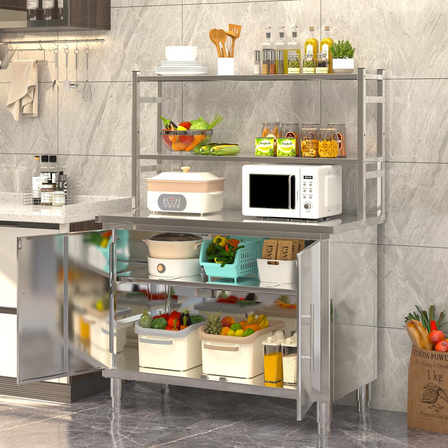 YODOLLA 40"x20" Stainless Steel Table with Cabinet