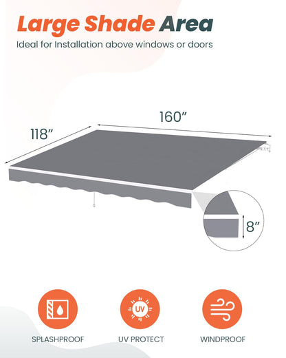 YODOLLA 14'×10' Awning Cover Manual Retractable Awning Sun Shade Patio Awning Cover