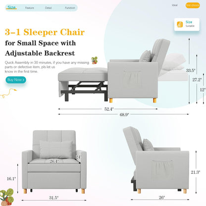 YODOLLA 3 in 1 Chair Bed Sleeper for Adults, Gray