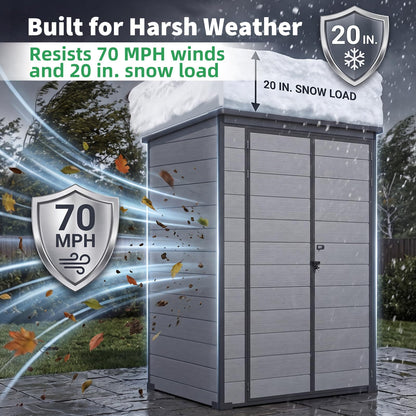 YODOLLA 3'x5' Resin Outdoor Storage Shed, Lean to Plastic Shed with Base