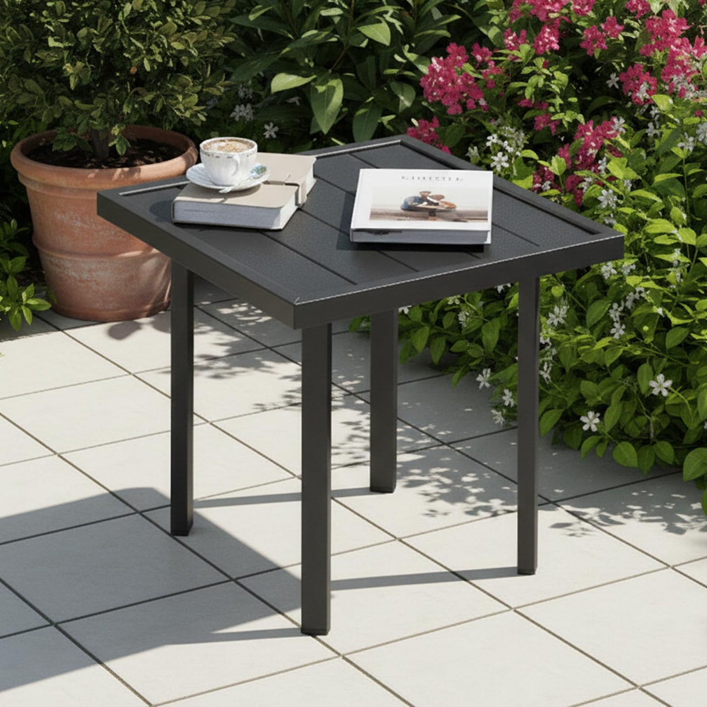 YODOLLA Square Outdoor Side Table Pool End Table, Metal  Easy Maintenance  (1pcs)