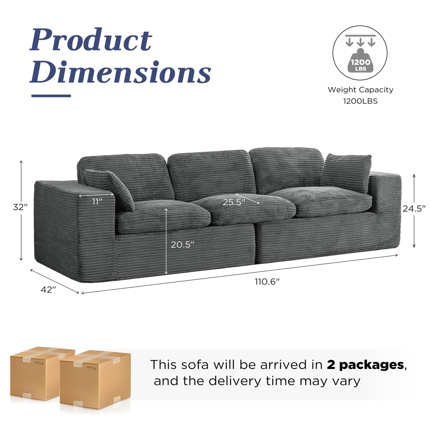 YODOLLA 110" Oversized Sofa Cloud Boneless Couch