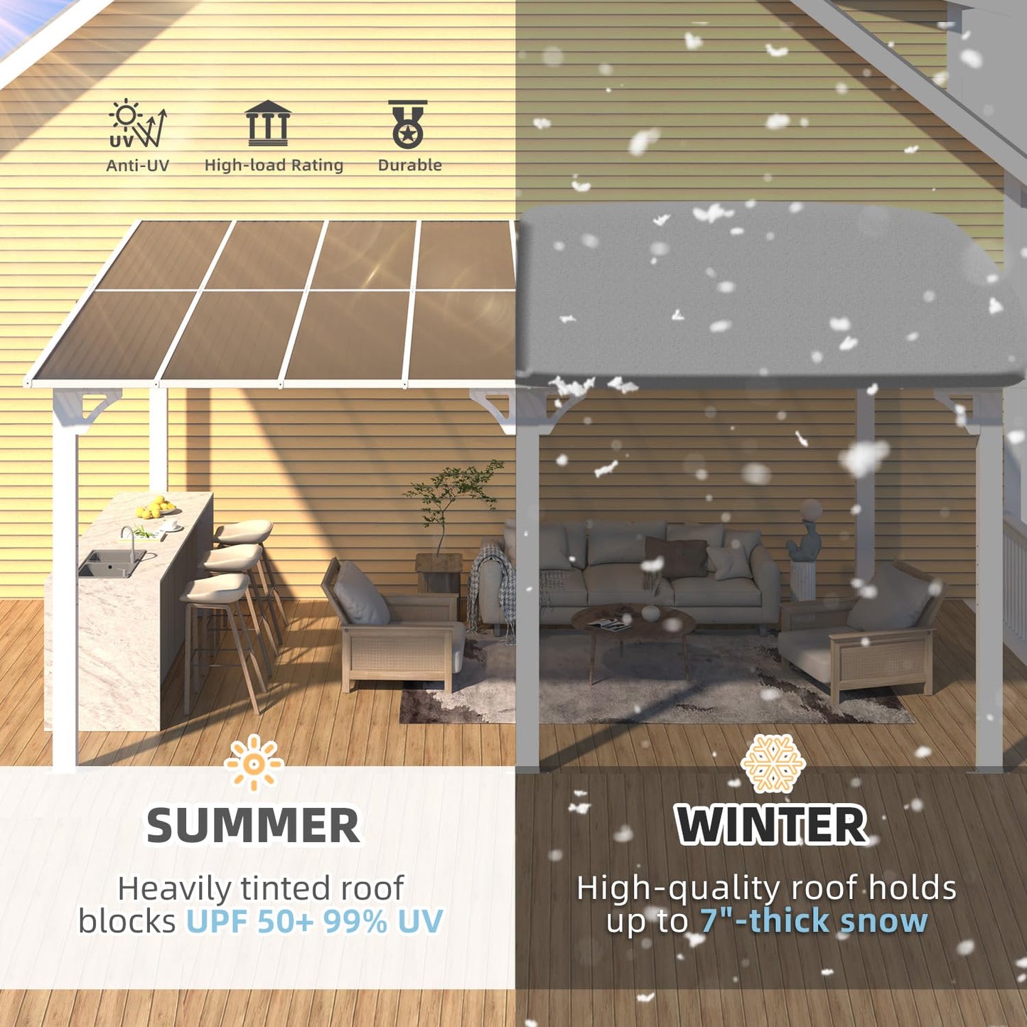 YODOLLA 16'x10' Wall Mounted Gazebos Pergola, White