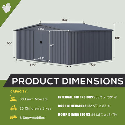 YODOLLA 12' x 14' Outdoor Storage Shed with Sliding Door