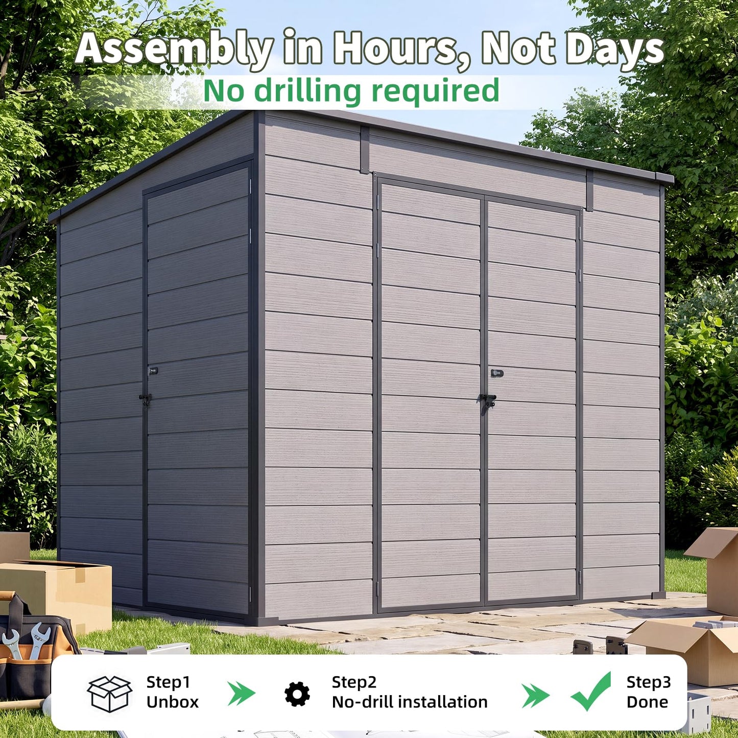 YODOLLA 6'x8' Outdoor Resin Storage Shed, Lean to Plastic Shed with Base